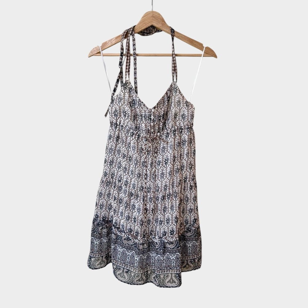 NEW American Eagle Western Boho Paisley Halter Mini Dress- size 4 Tiered AE